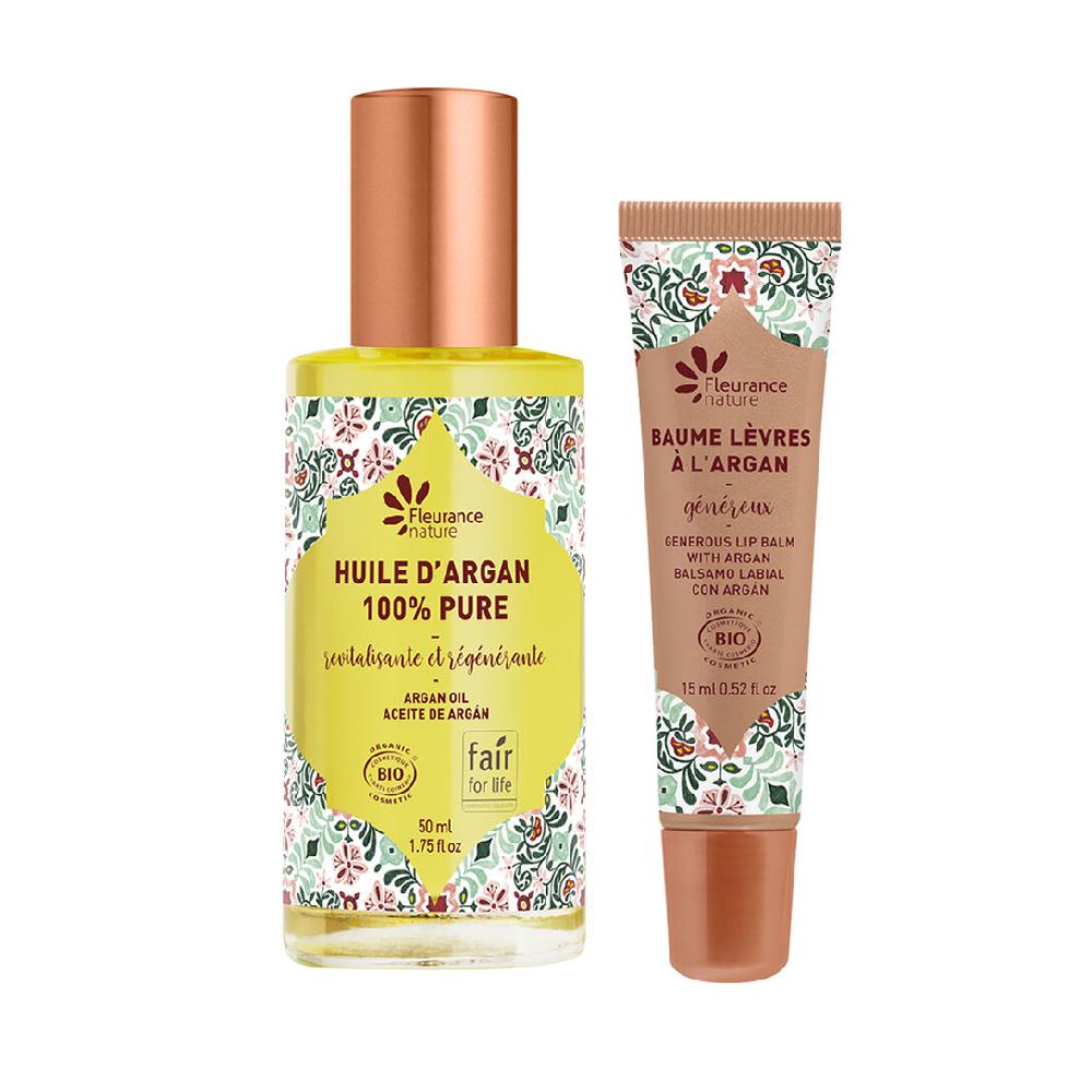 fleurance nature Duo argan : Huile d'Argan Bio 100% pure + Baume lèvres généreux à l'Argan