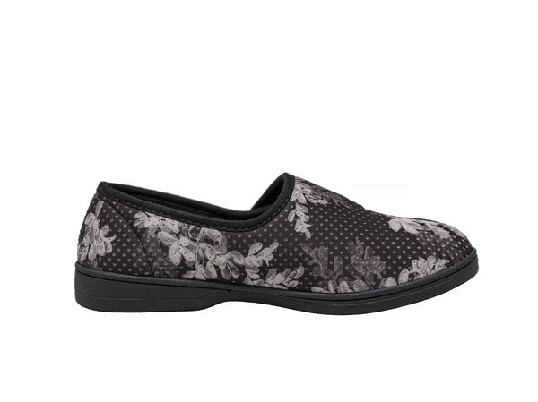 Foamtreads Jewel 2 Pantoufles Noires à Fleurs Imprimées Pour Femmes