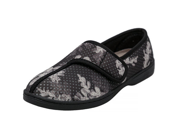 foamtreads Jewel 2 pantoufles noires à fleurs imprimées pour femmes