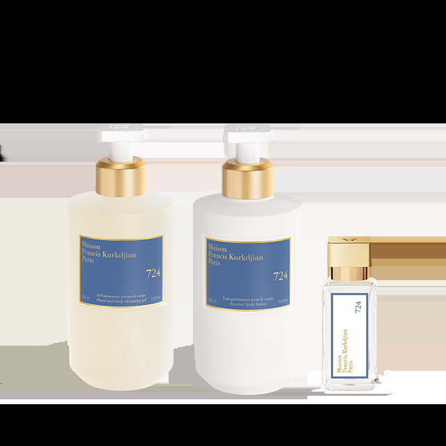francis kurkdjian 724 Trio Gel moussant mains & corps Lait parfumant pour le corps et Eau de parfum