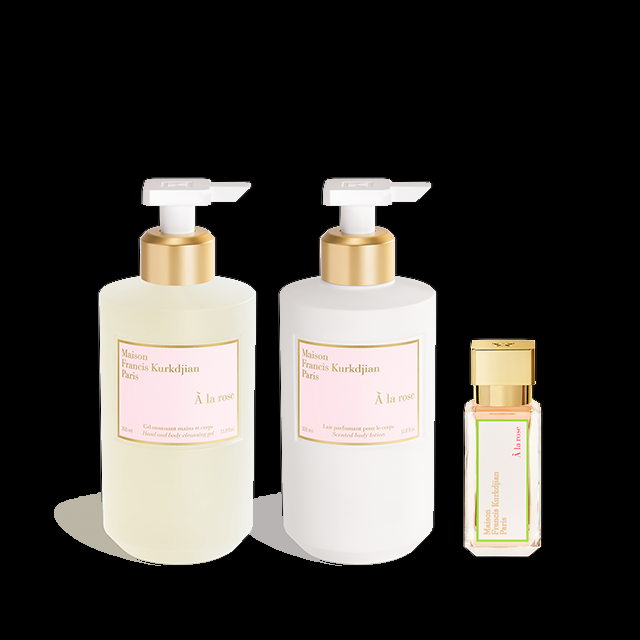 francis kurkdjian À la rose Trio Gel moussant mains & corps Lait parfumant pour le corps et Eau de parfum
