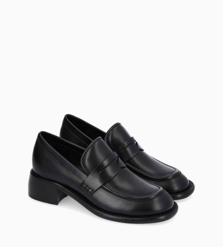 Free Lance Anaïs 50 Mocassin à Talon à Bout Carré Cuir De Veau Lisse Brillant Noir