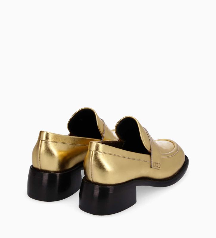 Free Lance Anaïs 50 Mocassin à Talon à Bout Carré Cuir Métallisé Or