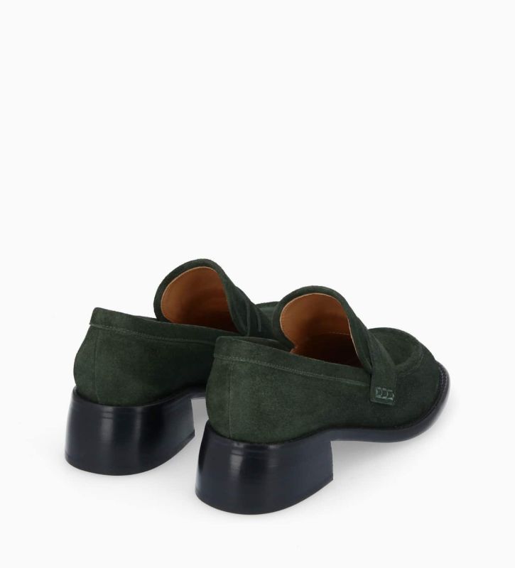 Free Lance Anaïs 50 Mocassin à Talon à Bout Carré Cuir Velours Militaire