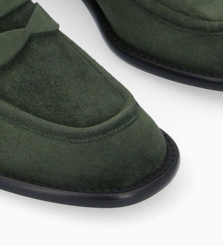 Free Lance Anaïs 50 Mocassin à Talon à Bout Carré Cuir Velours Militaire