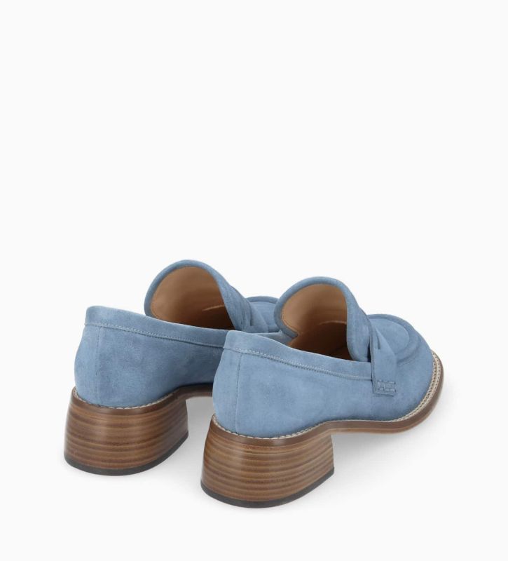 Free Lance Anaïs 50 Mocassin à Talon à Bout Carré Cuir Velours Bleu Ciel
