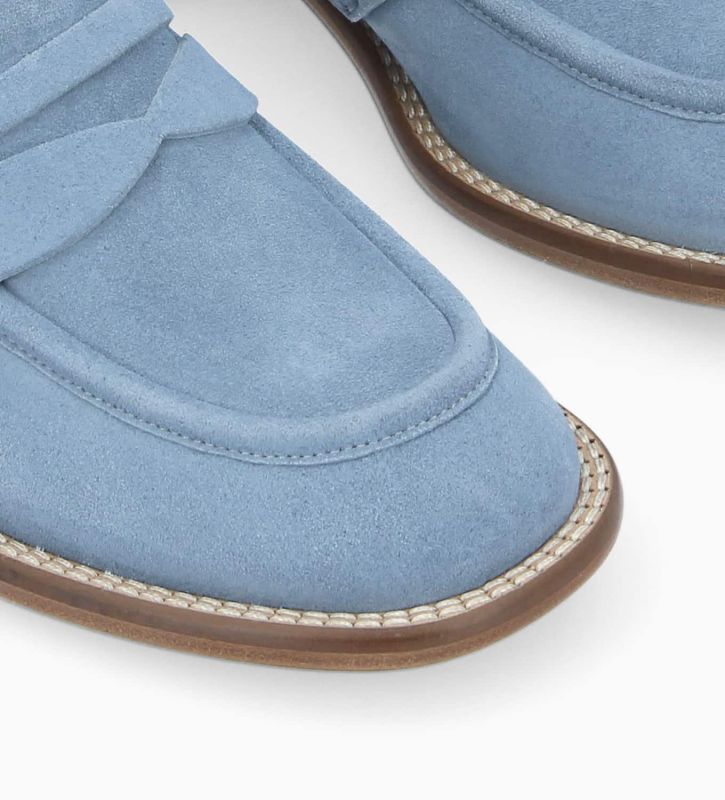 Free Lance Anaïs 50 Mocassin à Talon à Bout Carré Cuir Velours Bleu Ciel