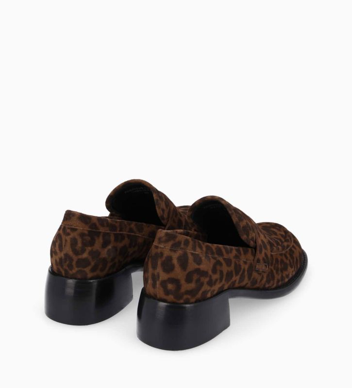 Free Lance Anaïs 50 Mocassin à Talon à Bout Carré Cuir Velours Léopard