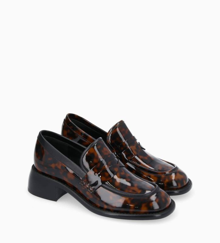 Free Lance Anaïs 50 Mocassin à Talon à Bout Carré Cuir Vernis Turtle