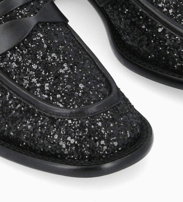 Free Lance Anaïs 50 Mocassin à Talon à Bout Carré Toile Pailletée/Cuir De Veau Onyx/Noir