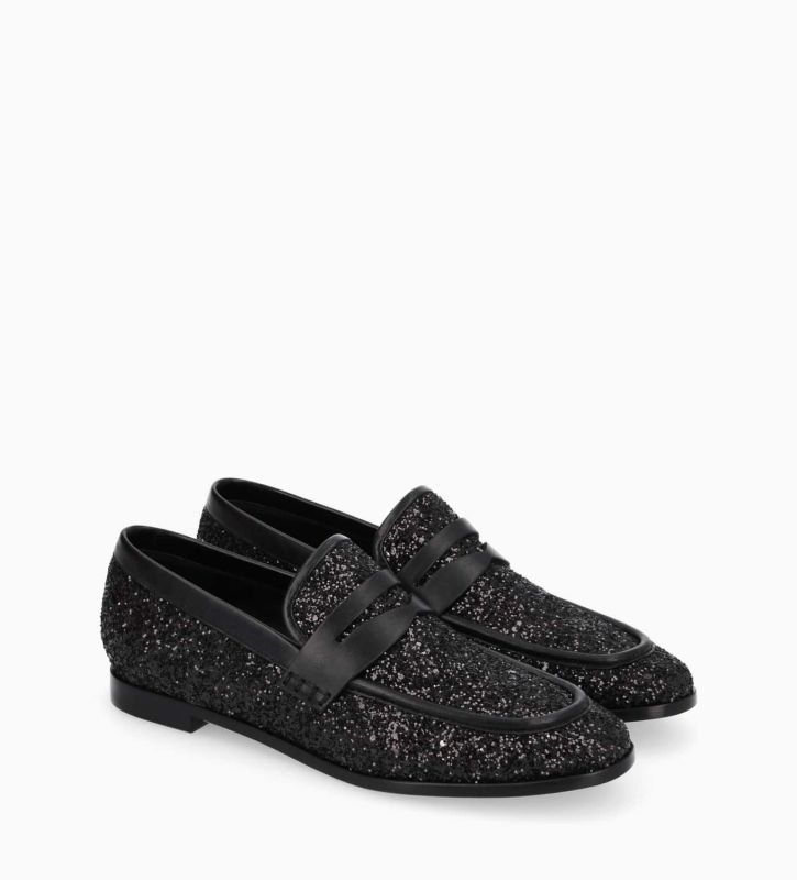 Free Lance Anaïs Mocassin Toile Pailletée/Cuir De Veau Onyx/Noir