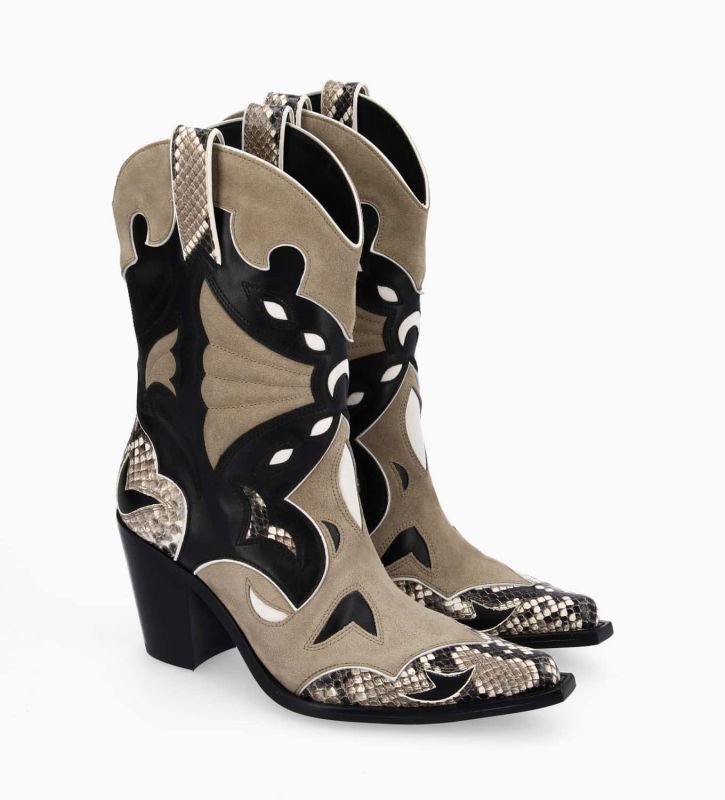Free Lance Andrea 80 Bottine Western à Talon Cuir De Veau/Velours/Nappa/Serpent Noir/Beige/Taupe