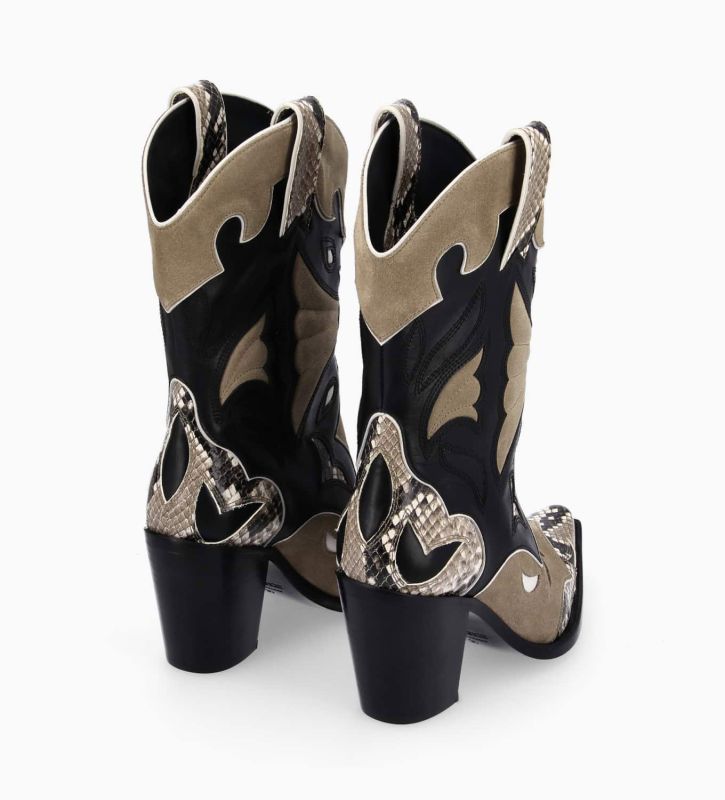 Free Lance Andrea 80 Bottine Western à Talon Cuir De Veau/Velours/Nappa/Serpent Noir/Beige/Taupe
