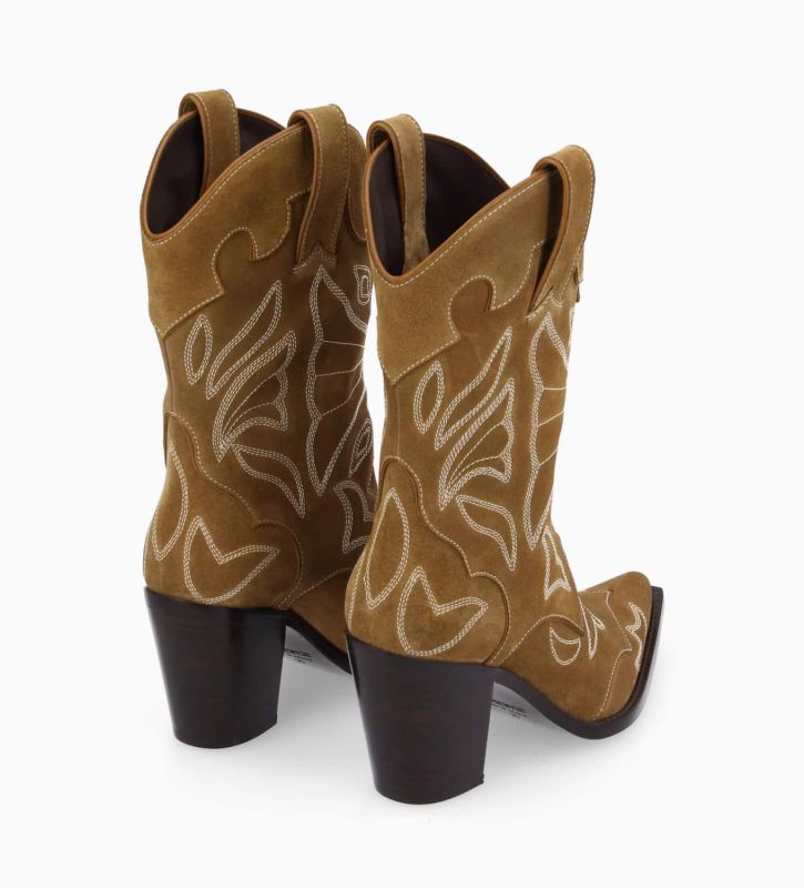Free Lance Andrea 80 Bottine Western Brodée à Talon Cuir Velours Sienna