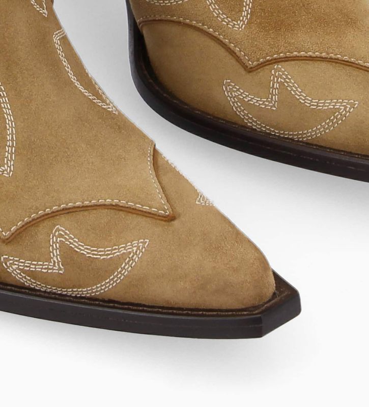 Free Lance Andrea 80 Bottine Western Brodée à Talon Cuir Velours Sienna