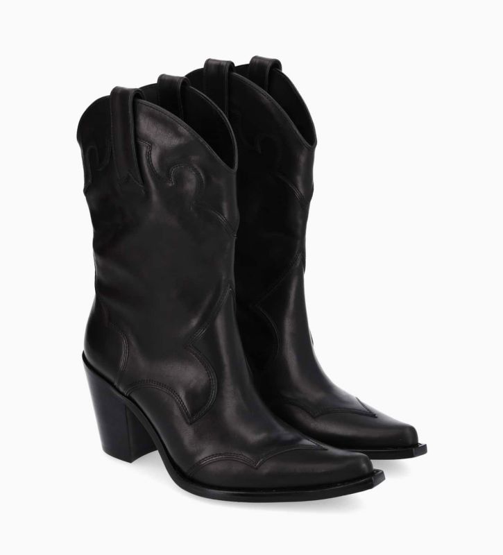 Free Lance Andy 80 Bottine Western à Talon Cuir De Veau Lisse Mat Noir