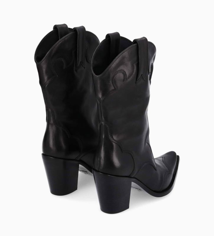 Free Lance Andy 80 Bottine Western à Talon Cuir De Veau Lisse Mat Noir