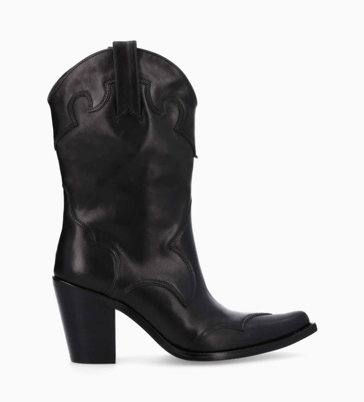 free lance Andy 80 Bottine western à talon Cuir de veau lisse mat Noir