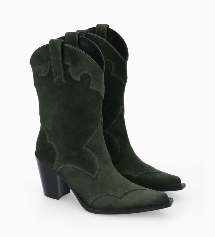 Free Lance Andy 80 Bottine Western à Talon Cuir Velours Militaire