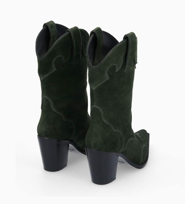 Free Lance Andy 80 Bottine Western à Talon Cuir Velours Militaire