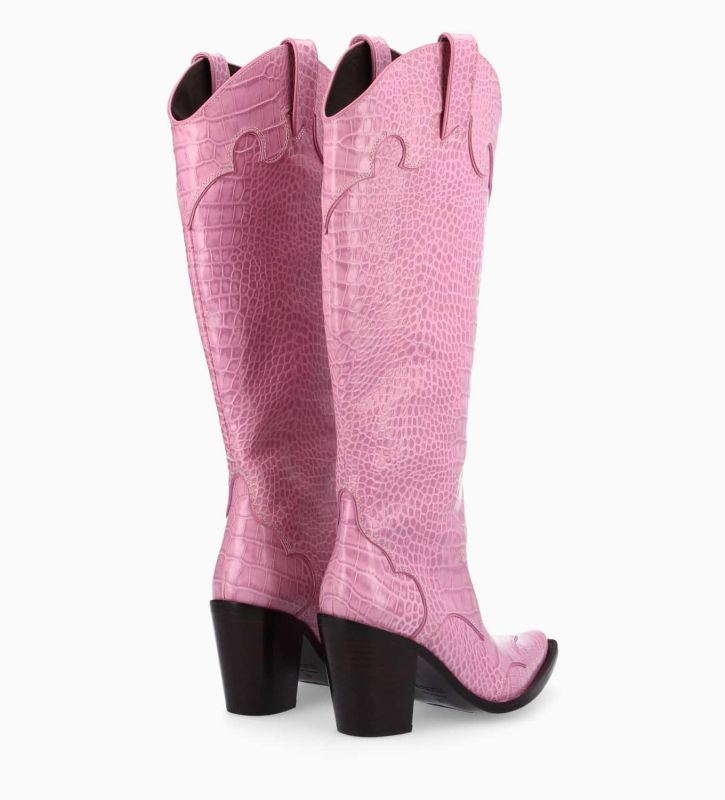 Free Lance Annie 80 Botte Western à Talon Cuir De Veau Imprimé Croco Rose