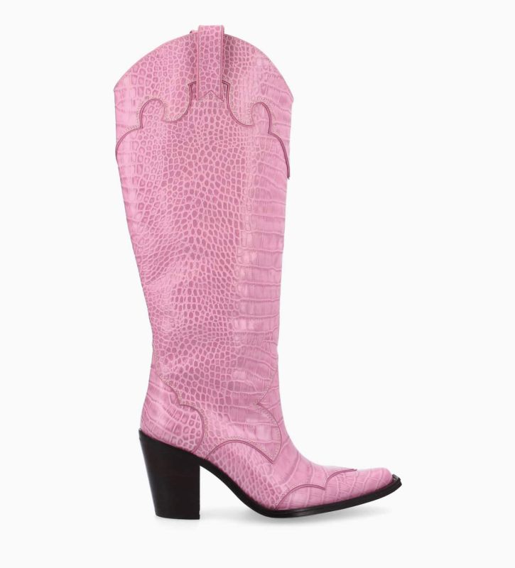 free lance Annie 80 Botte western à talon Cuir de veau imprimé croco Rose