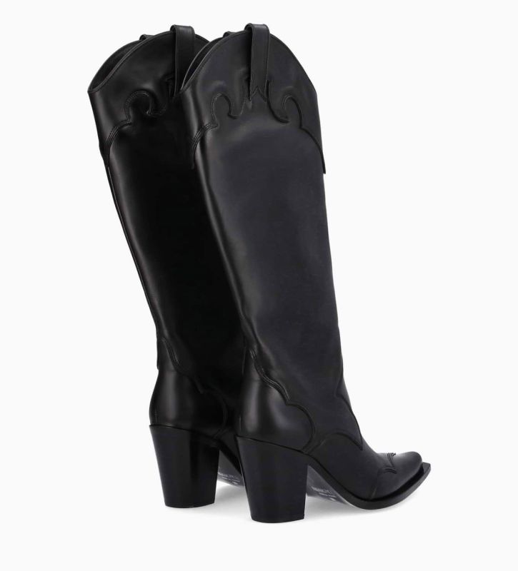 Free Lance Annie 80 Botte Western à Talon Cuir De Veau Lisse Mat Noir