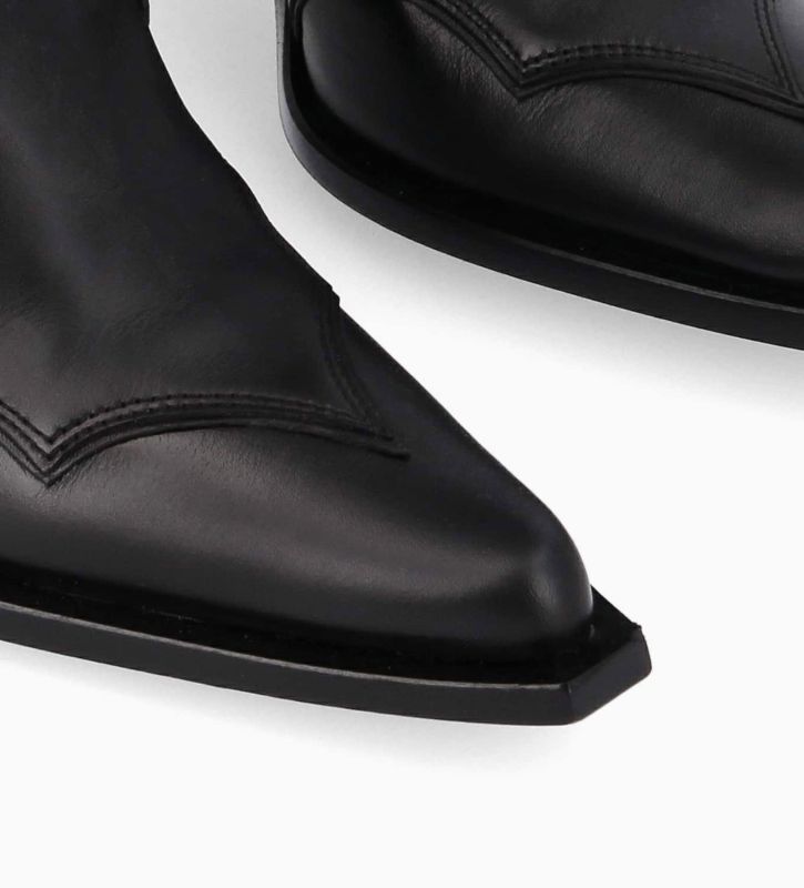 Free Lance Annie 80 Botte Western à Talon Cuir De Veau Lisse Mat Noir