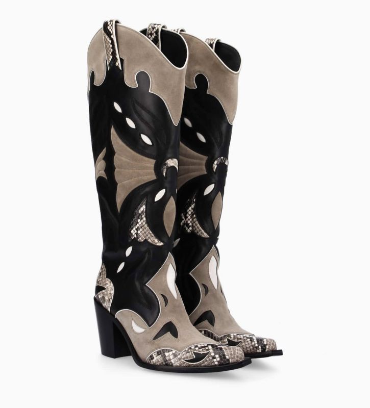 Free Lance Annie 80 Botte Western à Talon Cuir De Veau/Velours/Nappa/Serpent Noir/Beige/Taupe