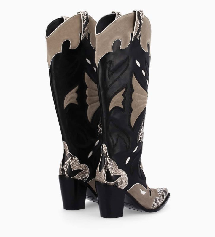 Free Lance Annie 80 Botte Western à Talon Cuir De Veau/Velours/Nappa/Serpent Noir/Beige/Taupe
