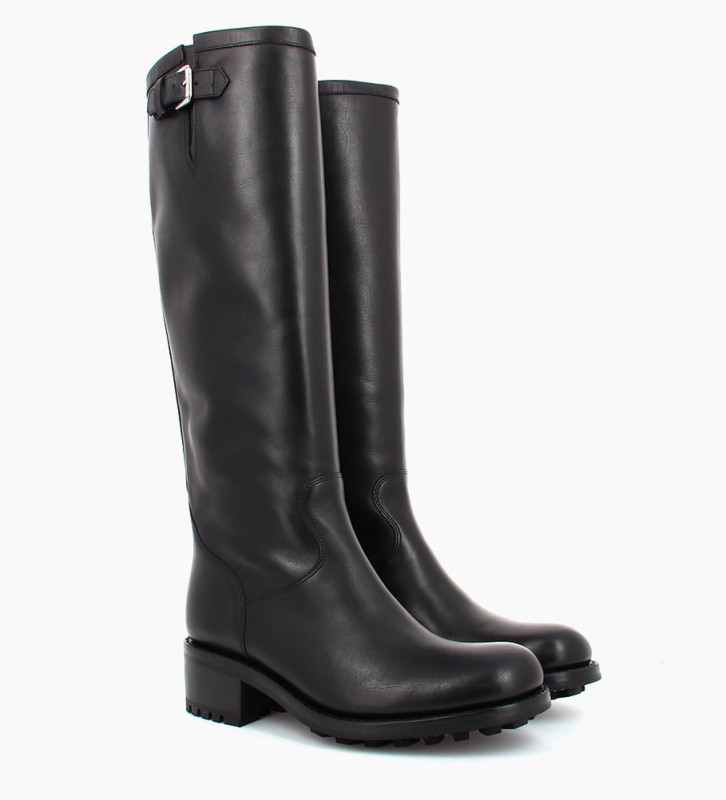 Free Lance Biker 4 Botte Biker à Boucle Cuir Lisse Noir