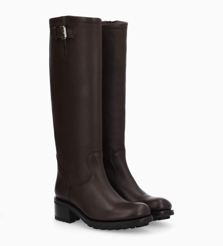 Free Lance Biker 40 Botte Biker à Boucle Cuir Grainé Marron Foncé