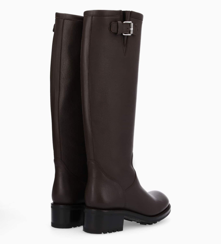 Free Lance Biker 40 Botte Biker à Boucle Cuir Grainé Marron Foncé