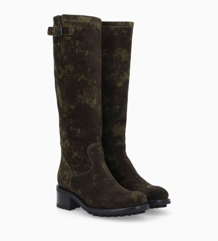 Free Lance Biker 40 Botte Biker à Boucle Cuir Velours Camouflage
