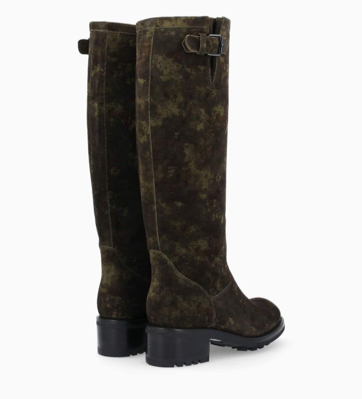 Free Lance Biker 40 Botte Biker à Boucle Cuir Velours Camouflage