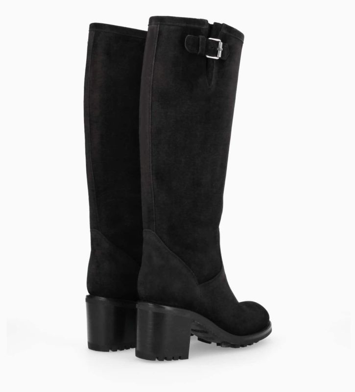 Free Lance Biker 7 Botte Biker à Boucle Cuir Velours Noir