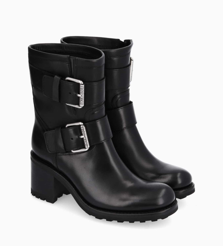 Free Lance Biker 70 Boot Biker à Double Boucle Cuir Lisse Noir