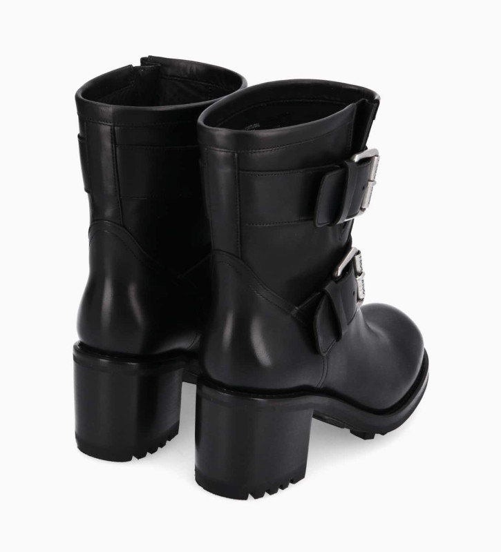 Free Lance Biker 70 Boot Biker à Double Boucle Cuir Lisse Noir