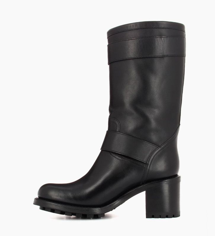 Free Lance Biker 70 Botte Biker à Double Boucle Biker Cuir Lisse Noir