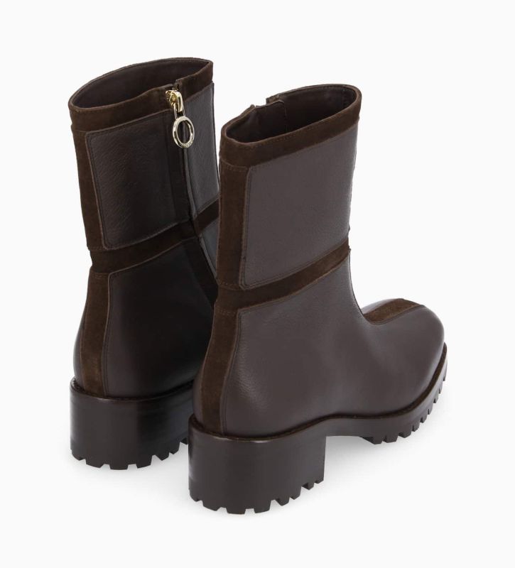 Free Lance Blake 45 Boot Biker Zippée à Bout Carré Cuir Grainé/Cuir Velours Marron Foncé