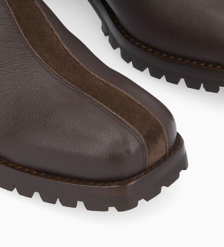 Free Lance Blake 45 Boot Biker Zippée à Bout Carré Cuir Grainé/Cuir Velours Marron Foncé