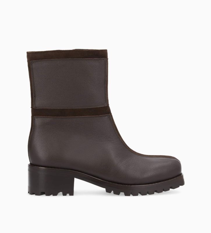 free lance Blake 45 Boot biker zippée à bout carré Cuir grainé/Cuir velours Marron foncé