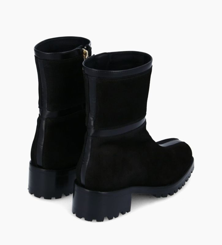 Free Lance Blake 45 Boot Biker Zippée à Bout Carré Cuir Velours/Cuir De Veau Lisse Noir