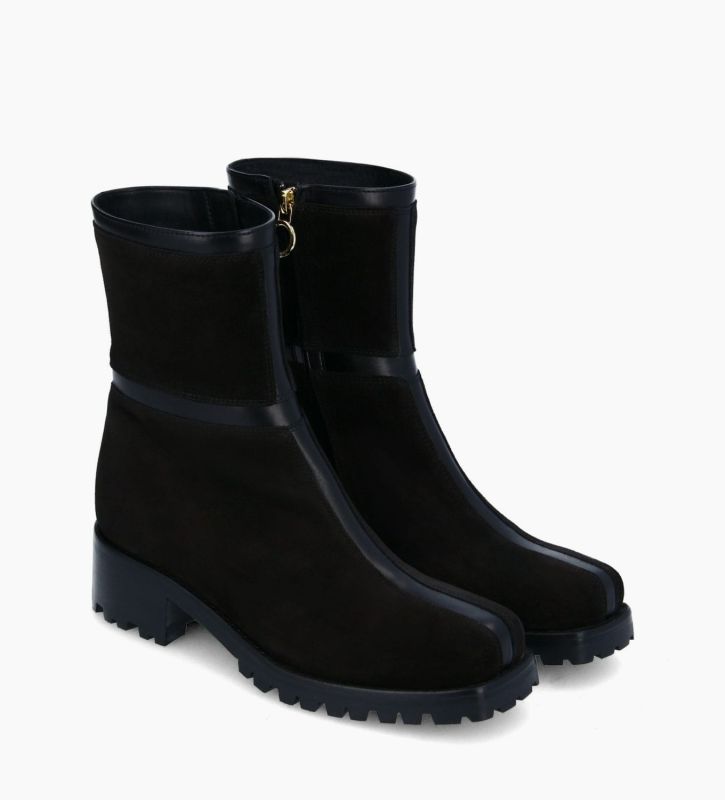 Free Lance Blake 45 Boot Biker Zippée à Bout Carré Cuir Velours/Cuir De Veau Lisse Noir