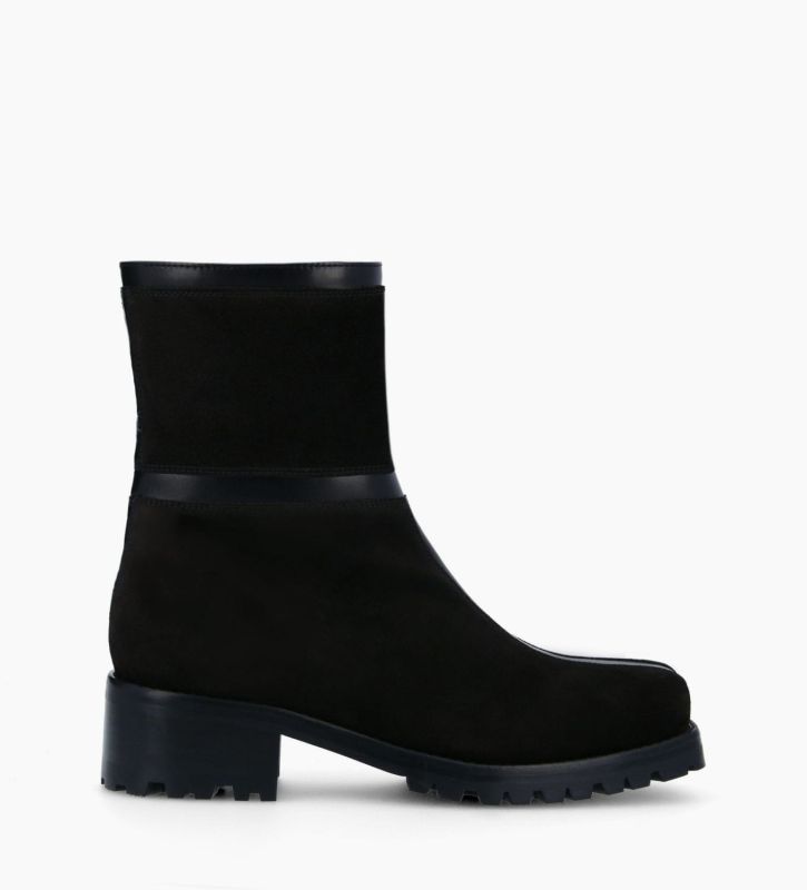 free lance Blake 45 Boot biker zippée à bout carré Cuir velours/Cuir de veau lisse Noir