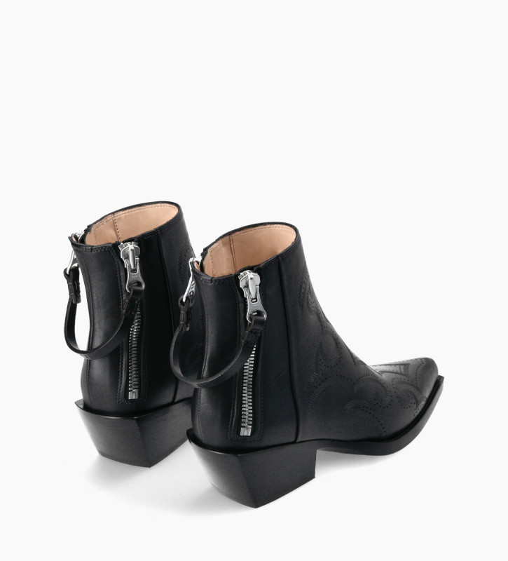 Free Lance Calamity 40 Bottine Western Brodée Cuir De Veau Lisse Mat Noir