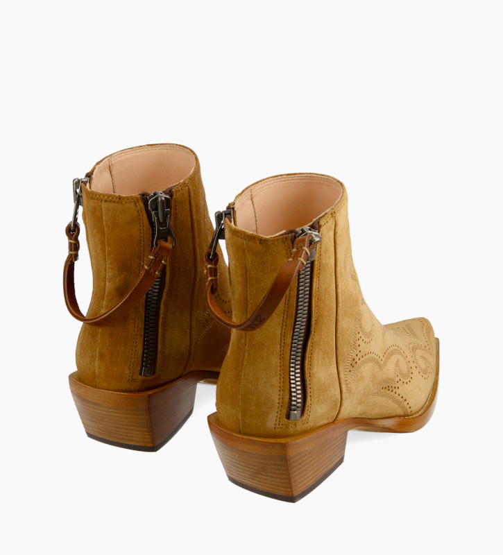 Free Lance Calamity 40 Bottine Western Brodée Cuir Velours Cigare