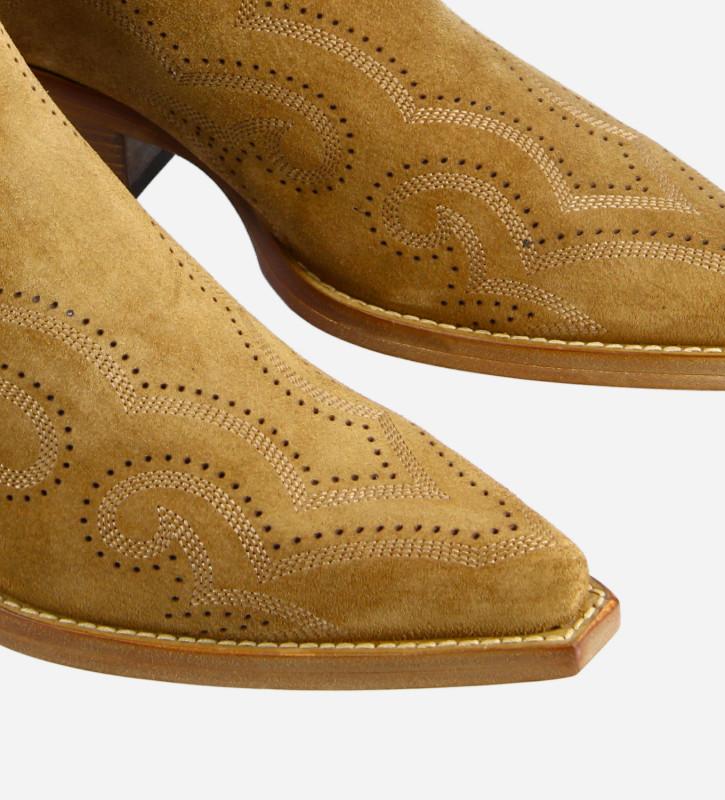 Free Lance Calamity 40 Bottine Western Brodée Cuir Velours Cigare