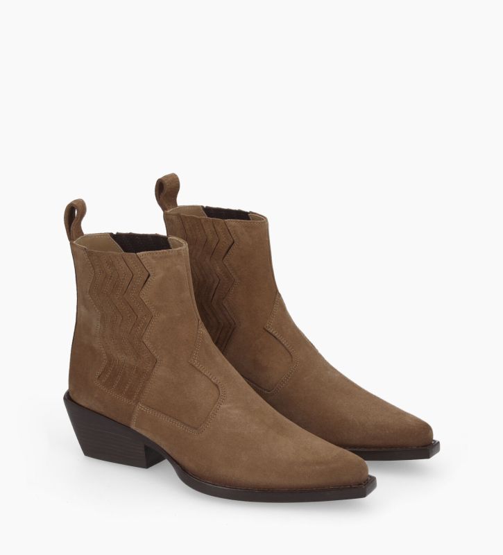 Free Lance Calamity 40 Bottine Western Chelsea Cuir Velours Brun