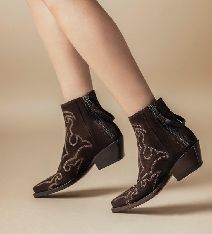 Free Lance Calamity 40 Bottine Western Cuir Velours Marron Foncé